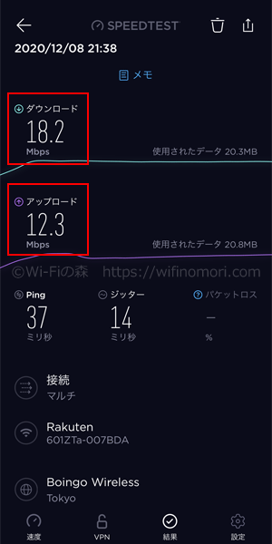楽天モバイル×601ZTの実際の速度を検証
