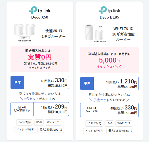 ビッグローブ光申し込みと同時に無線ルーターを購入で5000円キャッシュバックのキャプチャ画像