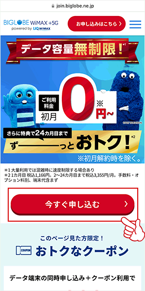 BIGLOBE WiMAXの申し込み画面1(端末+SIM)