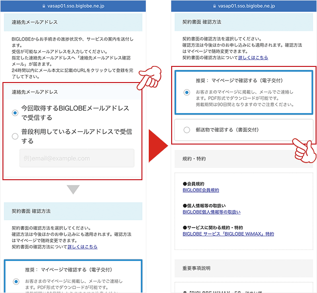 BIGLOBE WiMAXの申し込み画面6（SIMのみ）