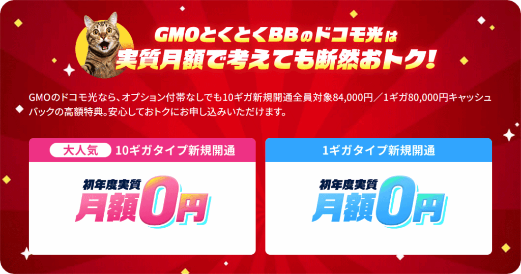 ドコモ光は初年度実質0円