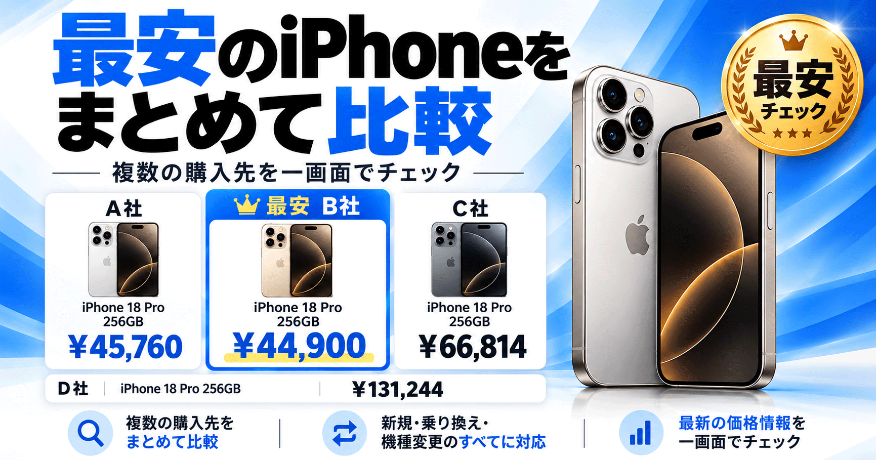 【超簡単】iPhone最安値検索ツール｜全8社の最新価格を比較