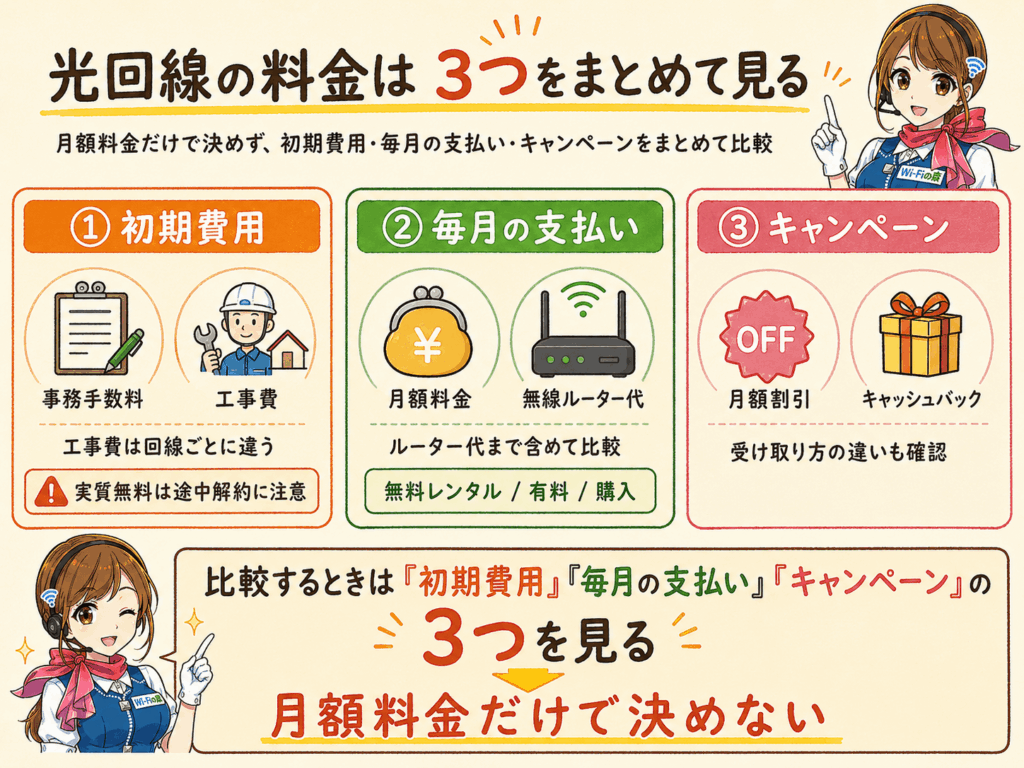 光回線の料金を比較するポイント