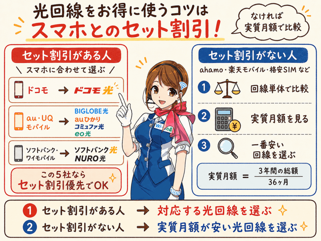 光回線はスマホとのセット割引で選ぶ