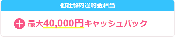 他社からの乗り換えにかかった費用を最大40,000円までキャッシュバック