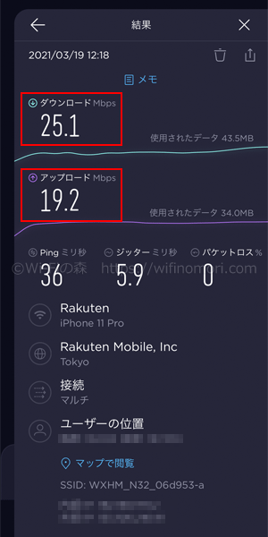楽天モバイル×HOME 02の実際の速度