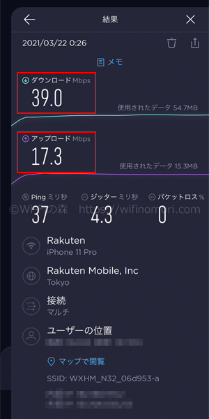 楽天モバイル×HOME 02の実際の速度