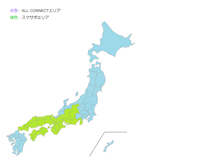 大東建託ライフラインご案内センターの対応エリアを区分けした地図