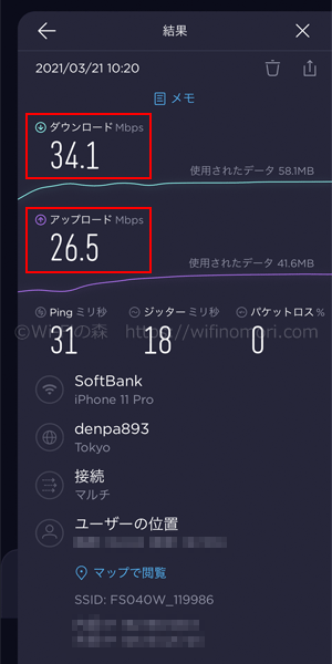 LINEMO×FS040Wの実効速度