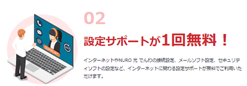 設定サポートが1回無料で利用できる