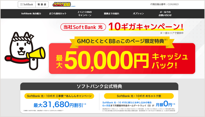 ソフトバンク光(GMO)10ギガのLP画像