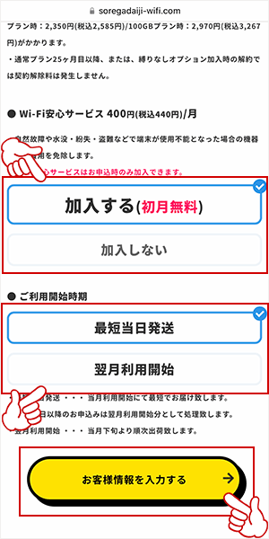 それがだいじWi-Fi申し込み画面3