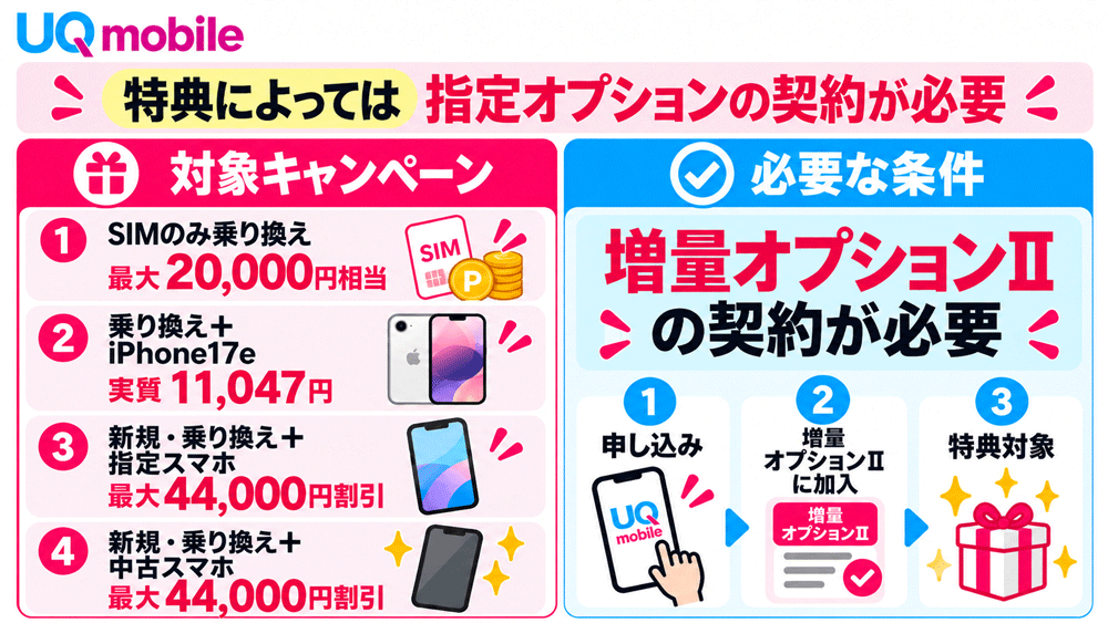 特典によっては指定オプションの契約が必要