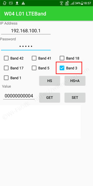 「BAND3」にチェックをいれ、「BAND3」以外のチェックを外す