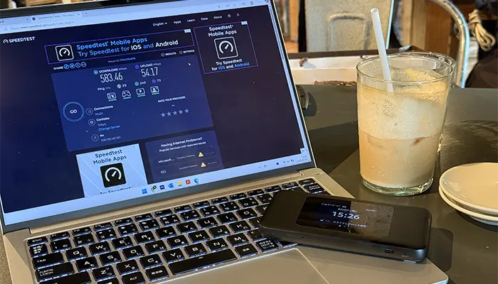 WiMAXの速度を測定している様子