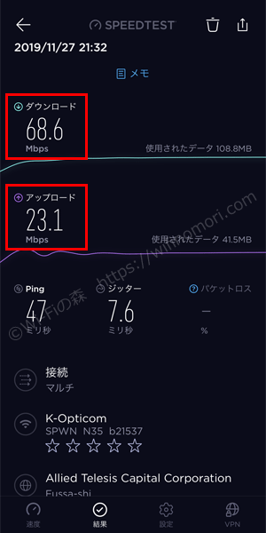 WX05×mineo ハイスピードプラスエリアモードで速度測定