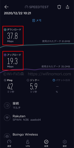 楽天モバイル×WX06の速度:朝10時台